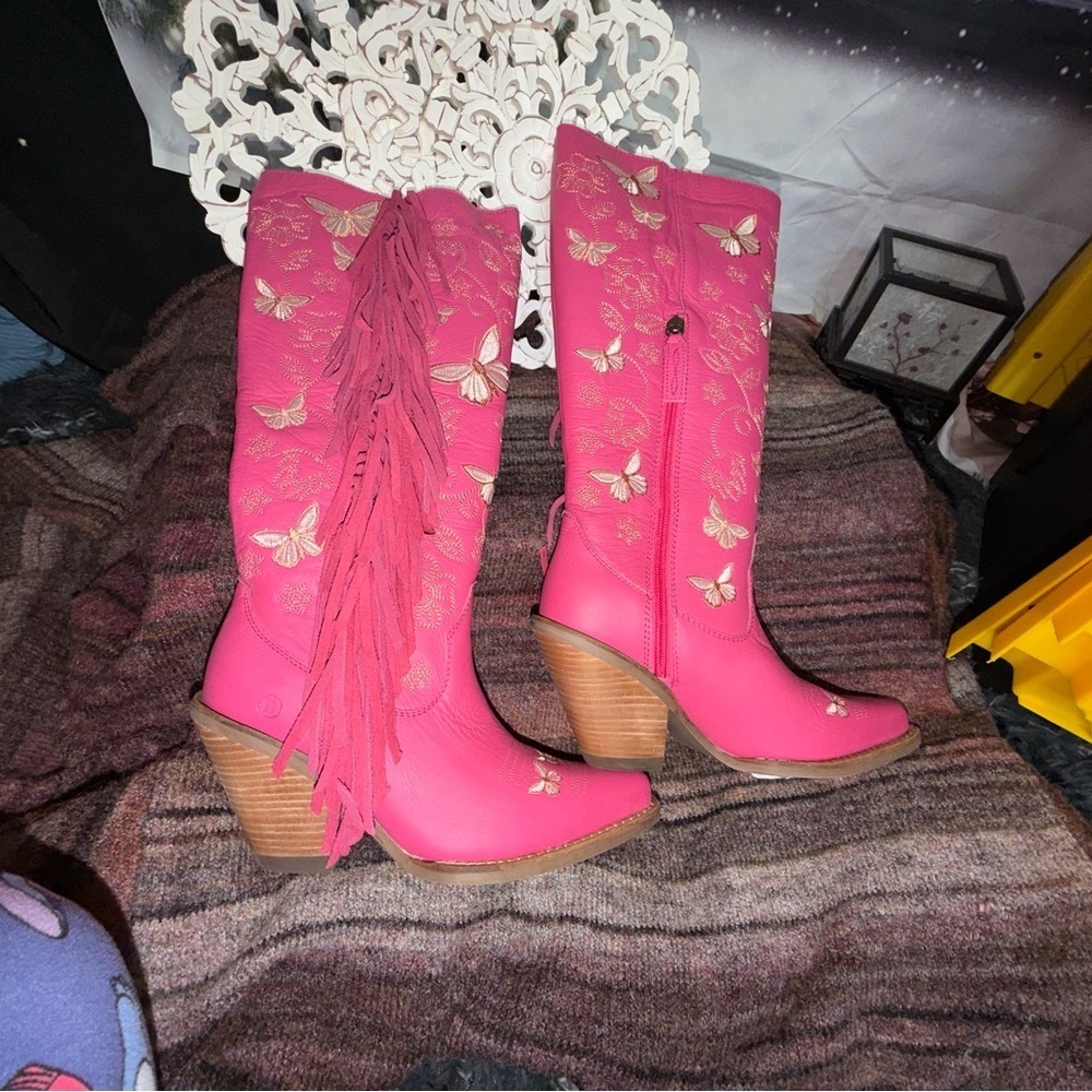 Dingo Retro Hot Pink Knee High Embroidered Leather Boots, Unreleased NWT Size 7 - Picture 14 of 16
